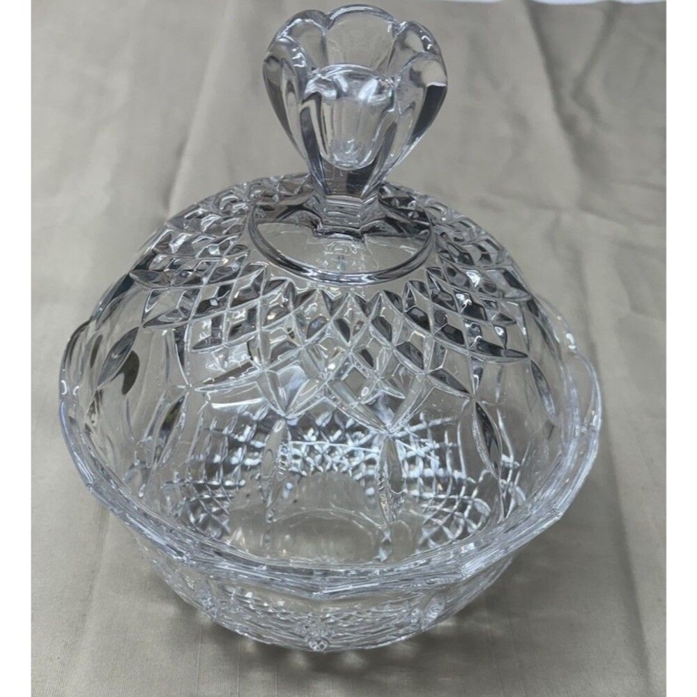 Vintage RCR Royal Crystal Rock 24%Lead Crystal Covered Candy Dish with Lid Italy